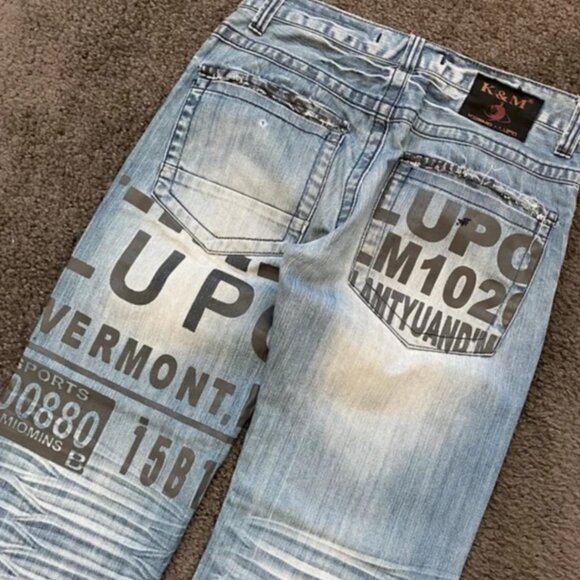 Pantaloni Japanese K&M🇯🇵 embroidery hip hop jeans baggy fit vintage skater y2k - Picture 5 of 6